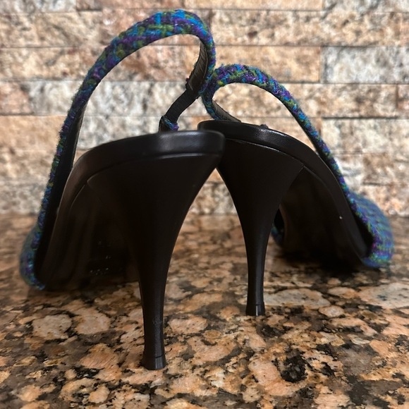 Saint Laurent Arian Vert Blue Violet Tweed Slingback - Picture 6 of 13